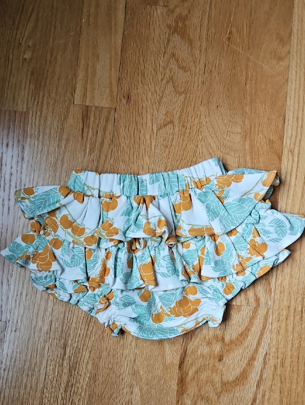 kate quinn Yellow Floral Ruffle Diaper Cover with Mint Leaves